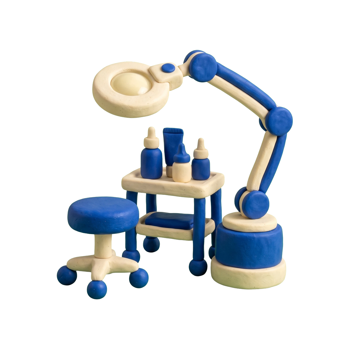 Dermatologist illustration in blue and ivory clay