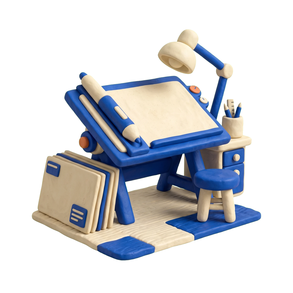 Design agency illustration in blue and ivory clay