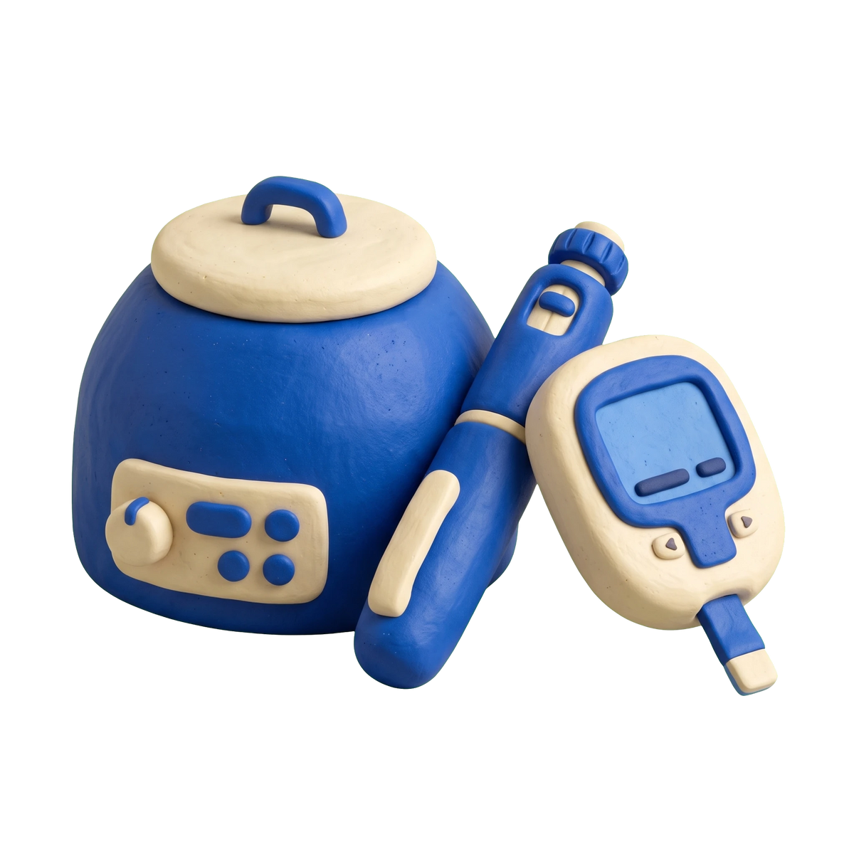 Diabetes center illustration in blue and ivory clay