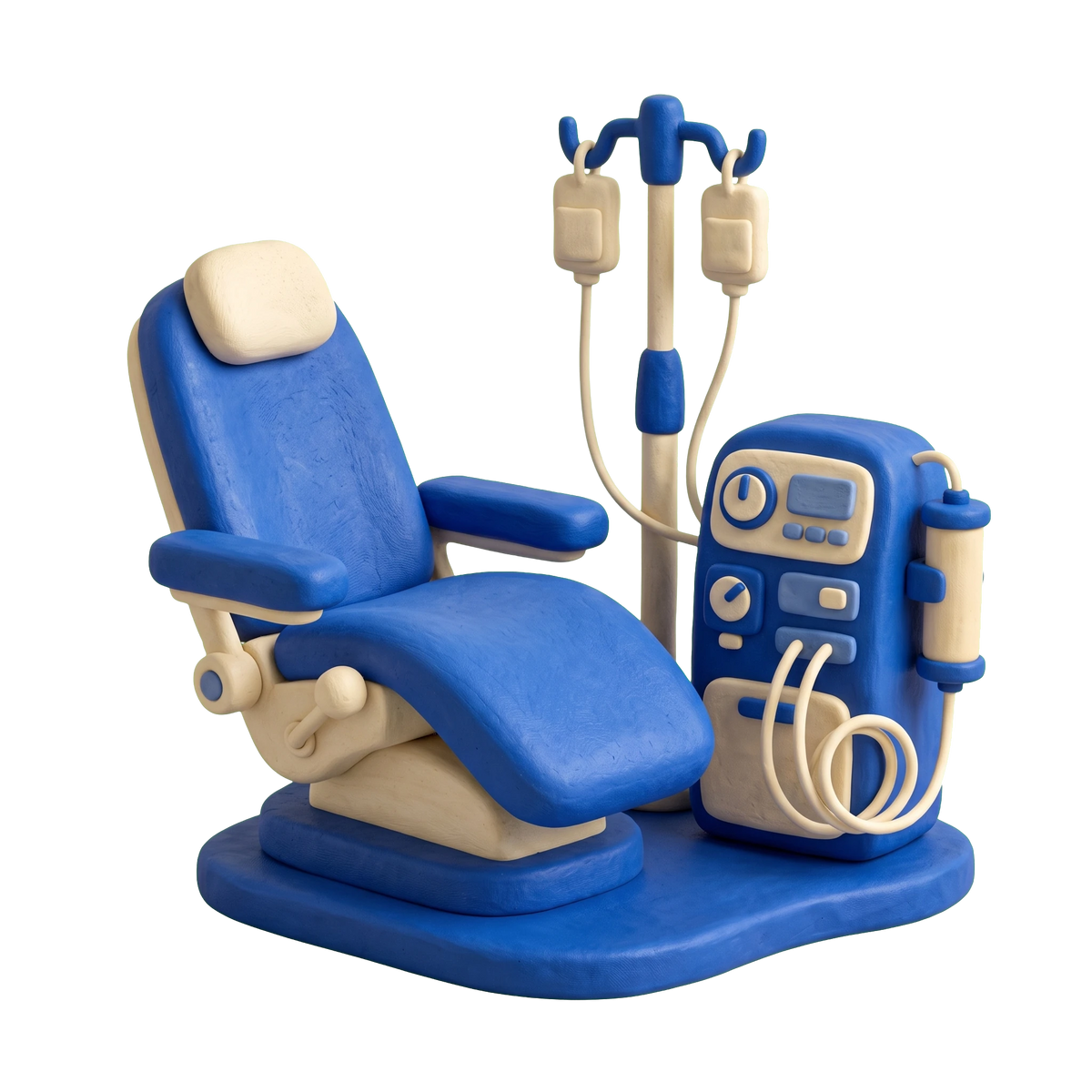 Dialysis center illustration in blue and ivory clay