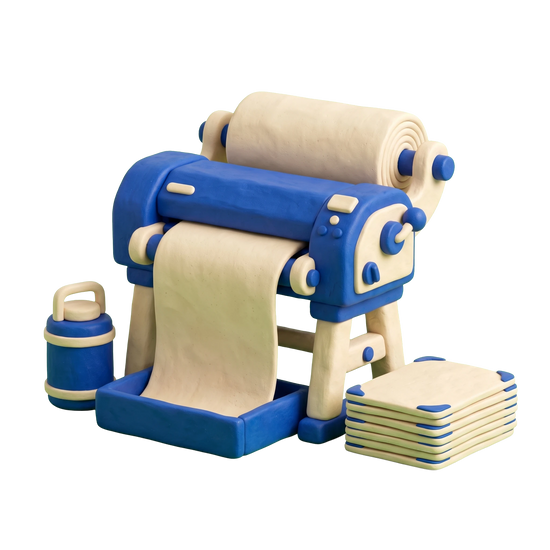 Digital printer illustration in blue and ivory clay