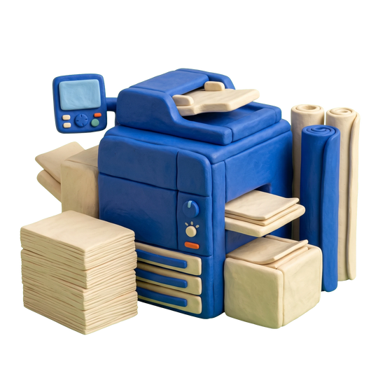 Digital printing service illustration in blue and ivory clay
