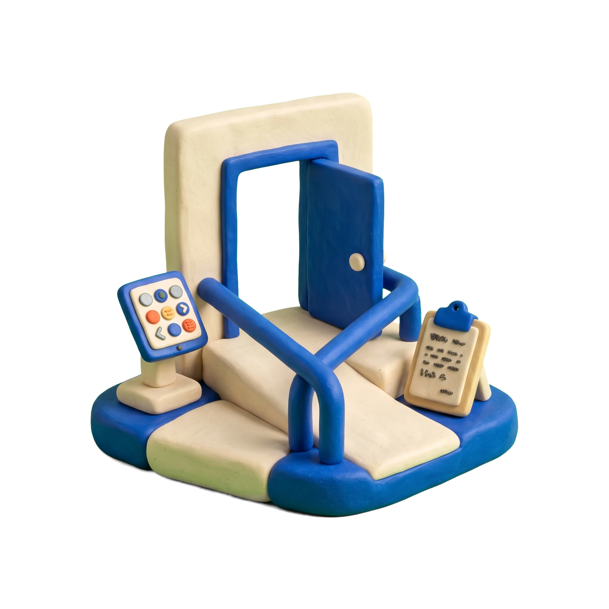 Disability services and support organization illustration in blue and ivory clay
