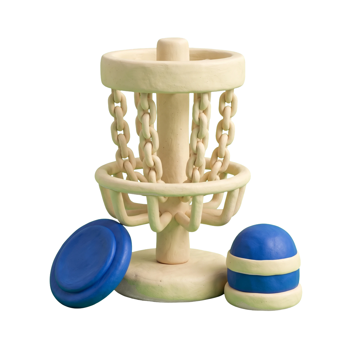 Disc golf course illustration in blue and ivory clay