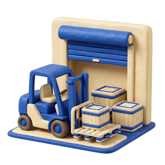 Distribution service illustration in blue and ivory clay