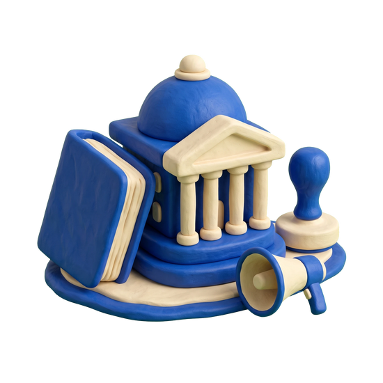 District government office illustration in blue and ivory clay