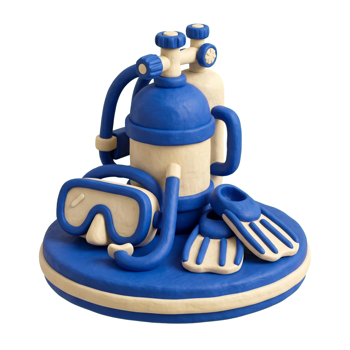 Dive shop illustration in blue and ivory clay