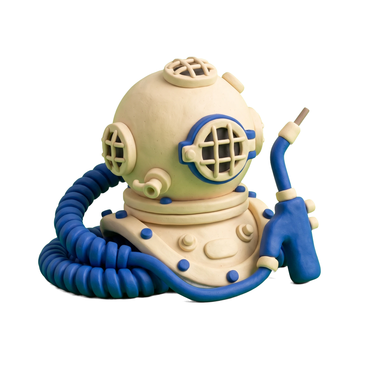 Diving contractor illustration in blue and ivory clay