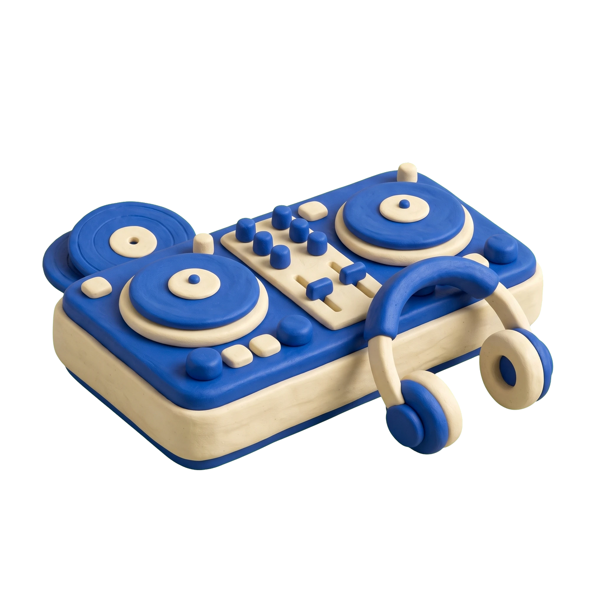 DJ service illustration in blue and ivory clay