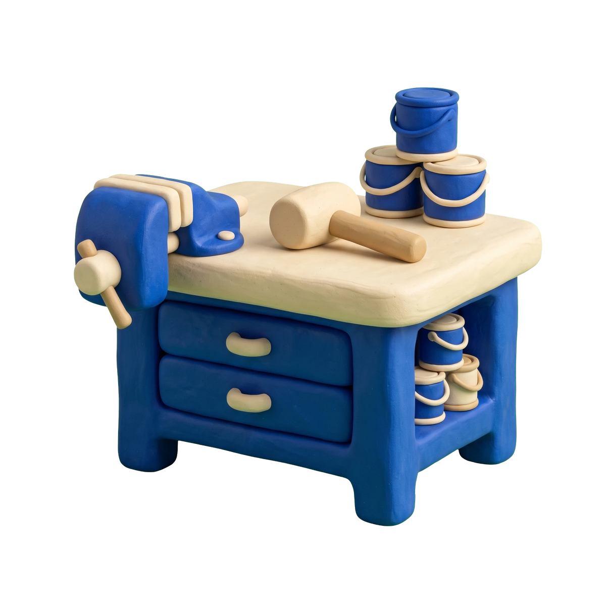 Do-it-yourself shop illustration in blue and ivory clay