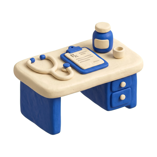 Doctor illustration in blue and ivory clay