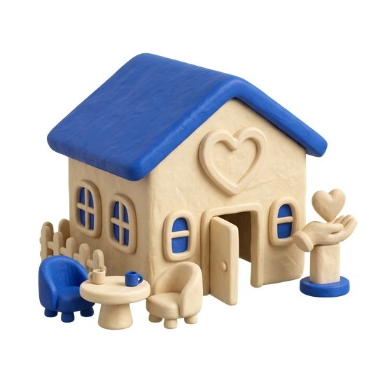 Domestic abuse treatment center illustration in blue and ivory clay