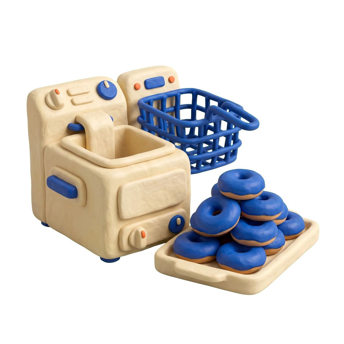 Donut shop illustration in blue and ivory clay