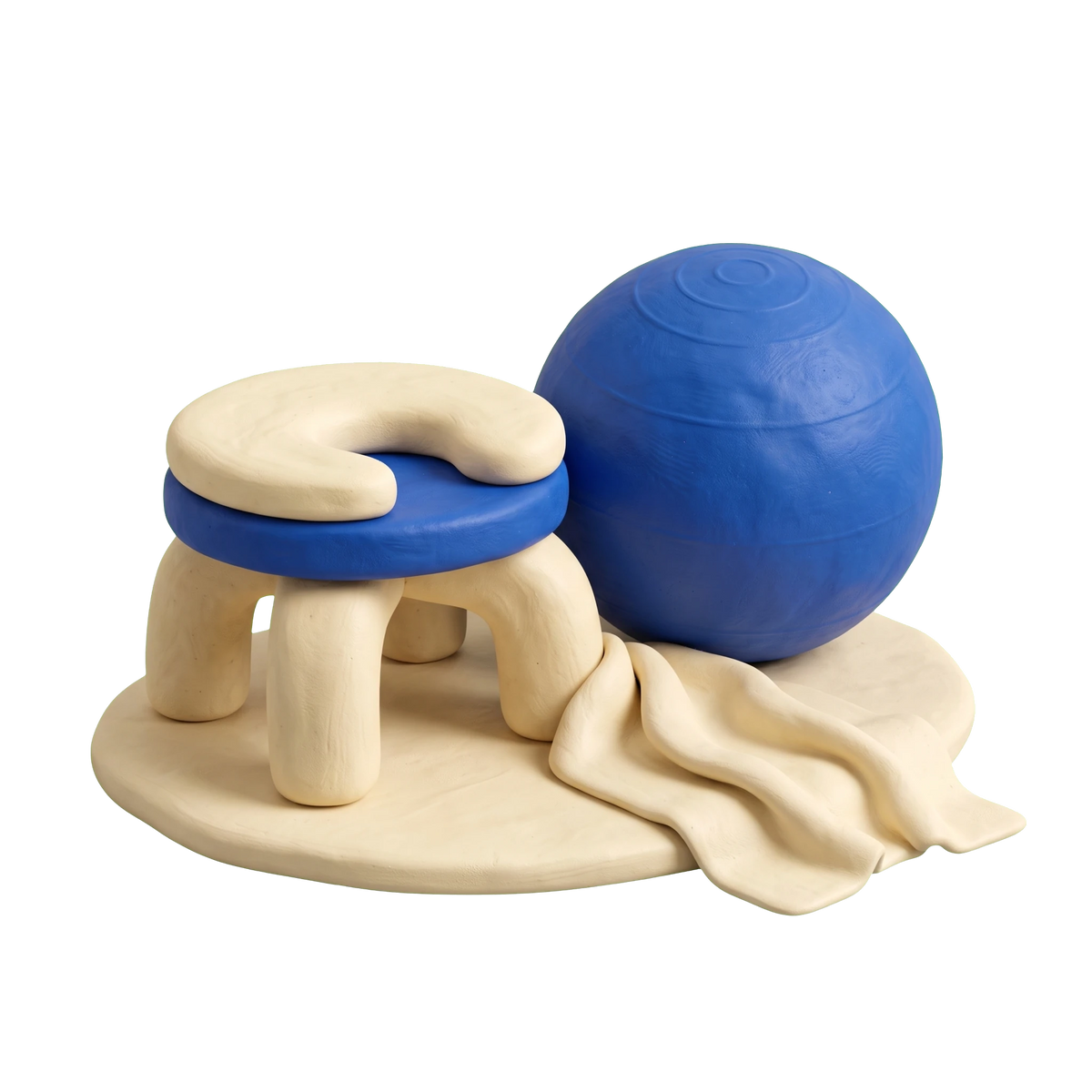 Doula illustration in blue and ivory clay