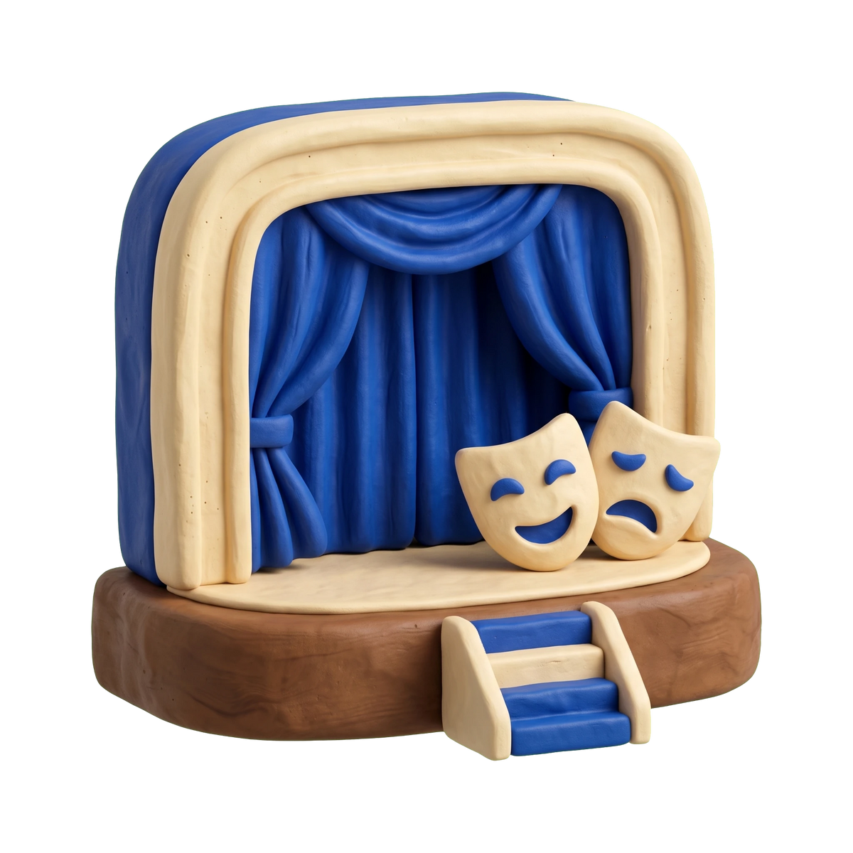 Drama school illustration in blue and ivory clay