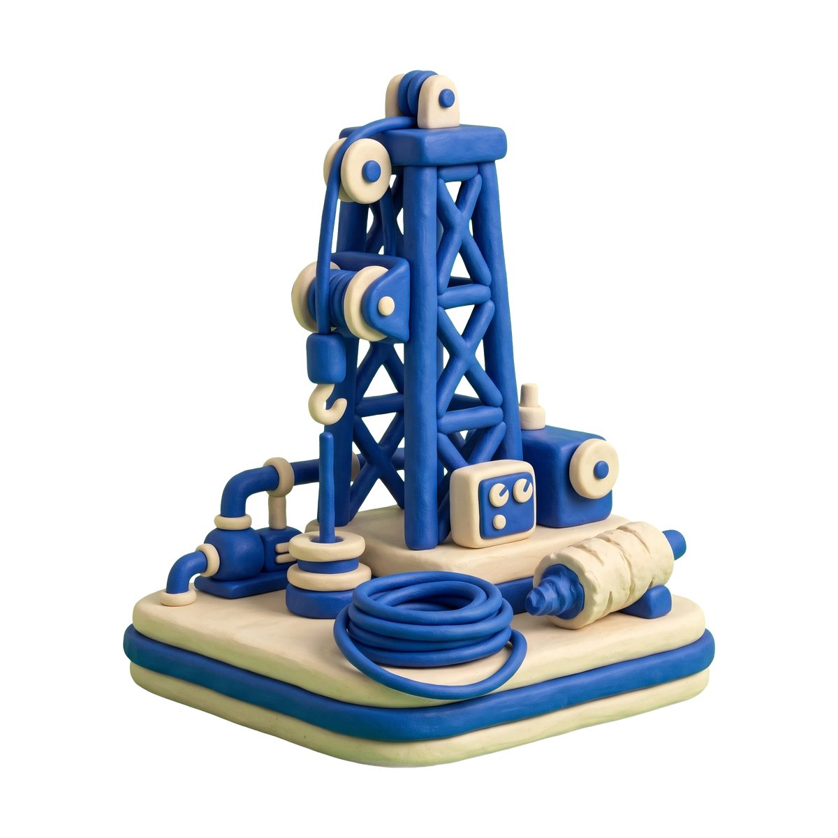 Drilling contractor illustration in blue and ivory clay