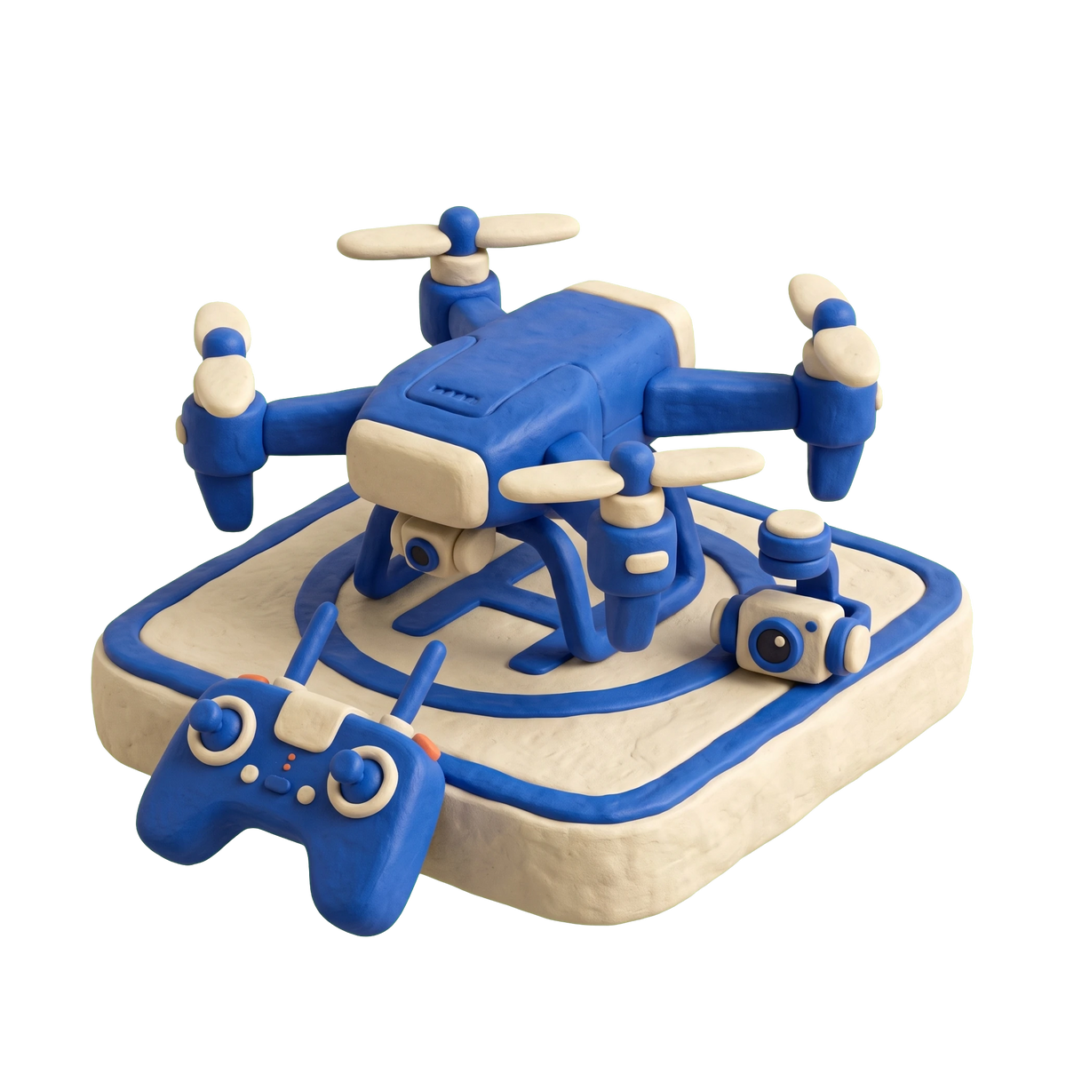 Drone service illustration in blue and ivory clay