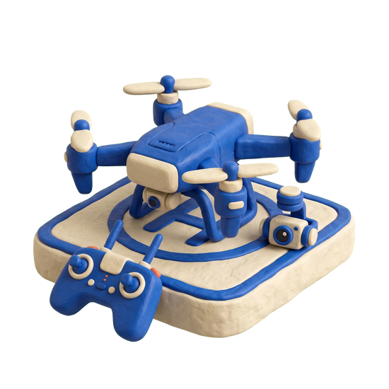 Drone service illustration in blue and ivory clay