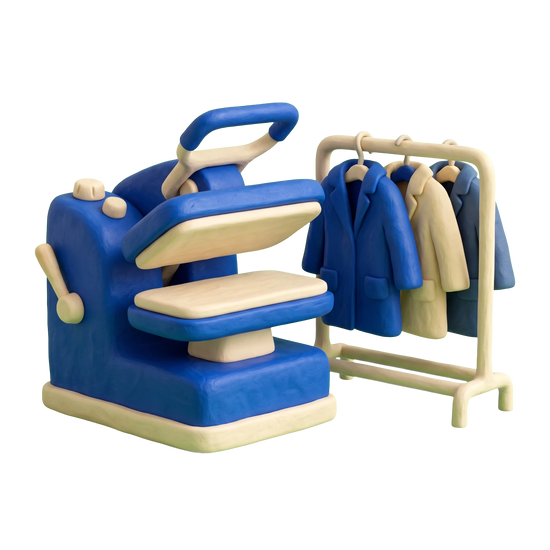 Dry cleaner illustration in blue and ivory clay