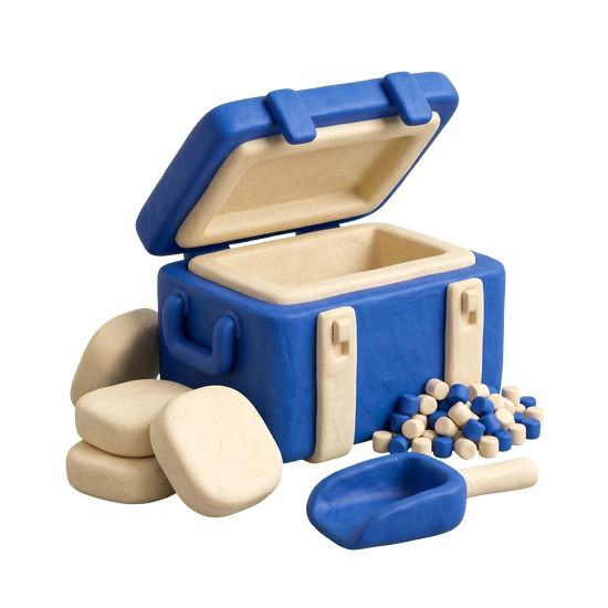 Dry ice supplier illustration in blue and ivory clay
