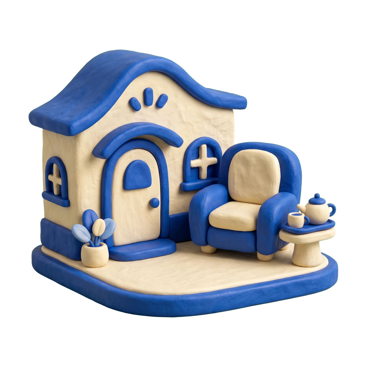 Eating disorder treatment center illustration in blue and ivory clay