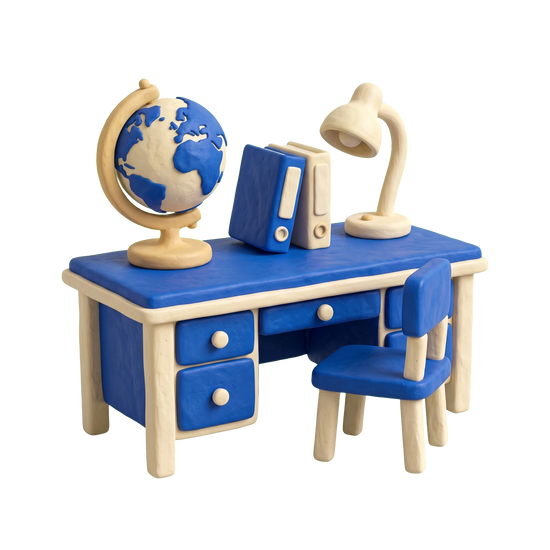Educational consultant illustration in blue and ivory clay
