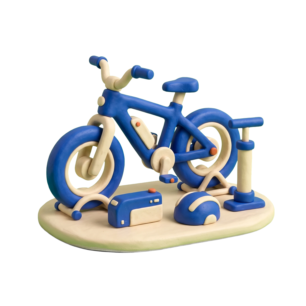Electric bicycle store illustration in blue and ivory clay
