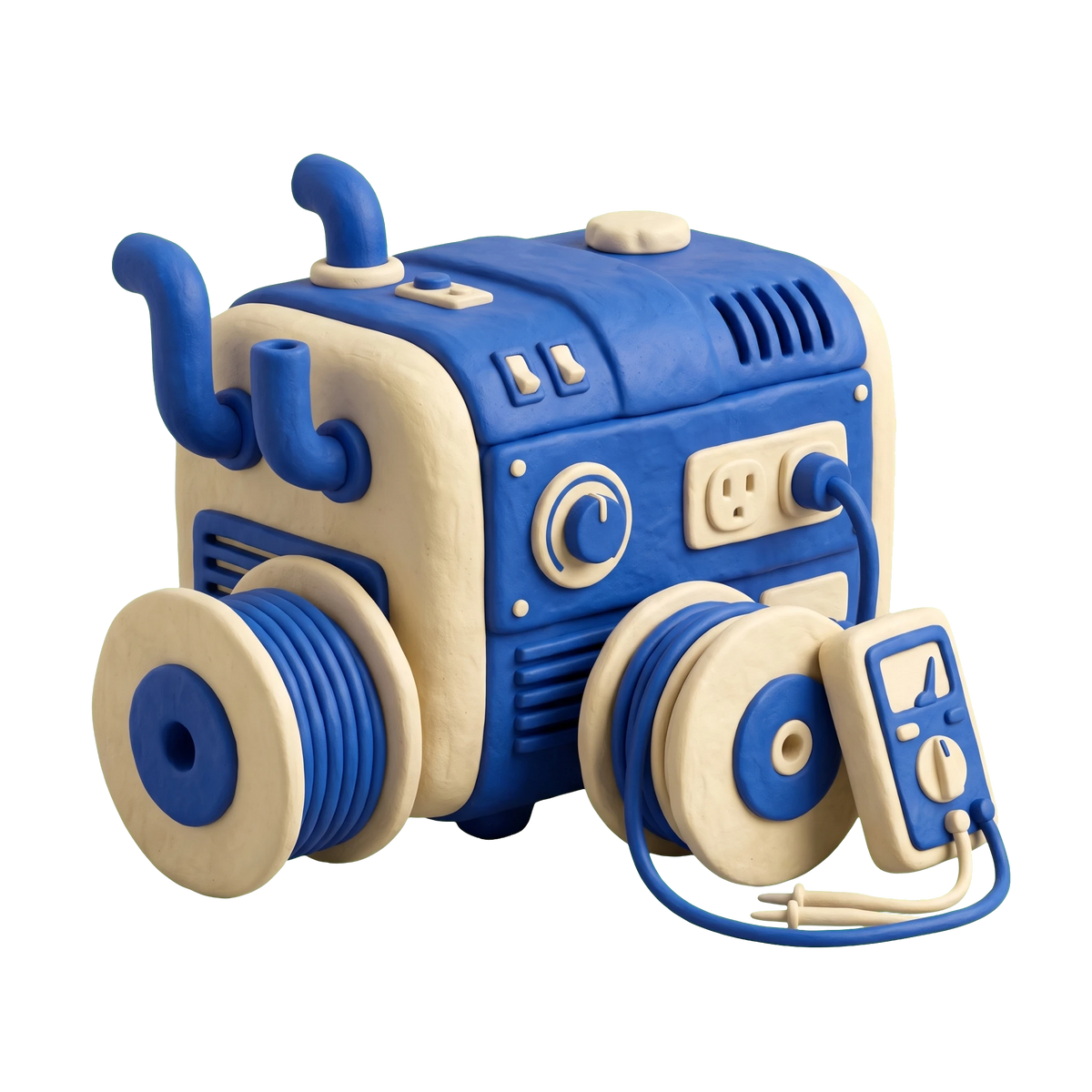 Electric generator shop illustration in blue and ivory clay