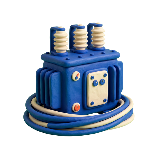 Electric utility company illustration in blue and ivory clay