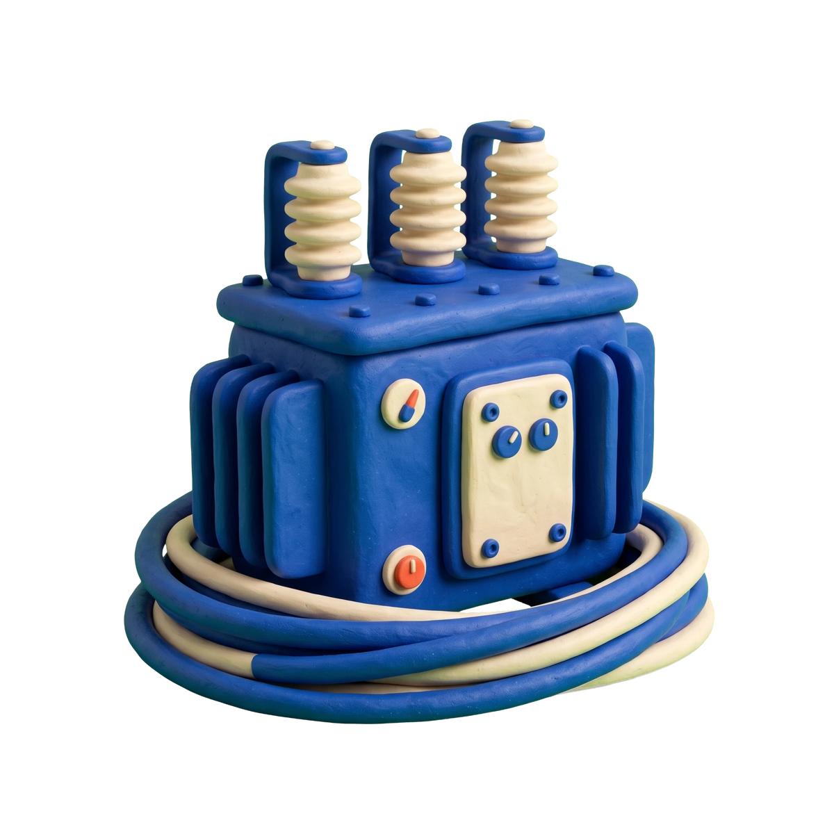Electric utility company illustration in blue and ivory clay