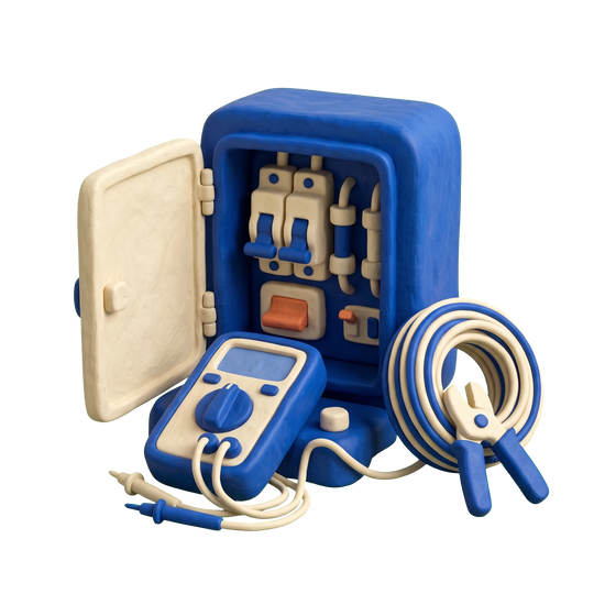 Electrical installation service illustration in blue and ivory clay