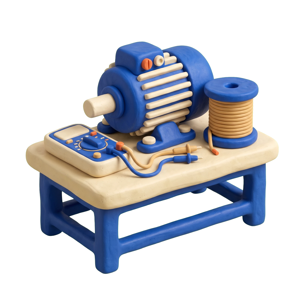 Electrical repair shop illustration in blue and ivory clay
