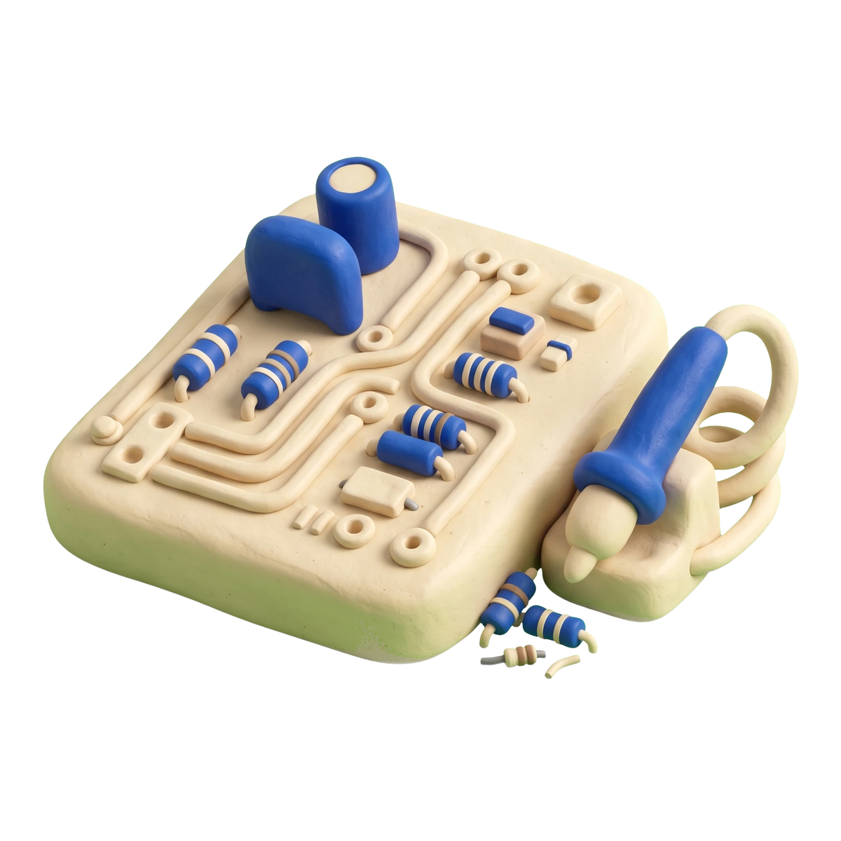 Electronics company illustration in blue and ivory clay