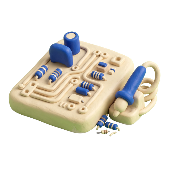 Electronics company illustration in blue and ivory clay