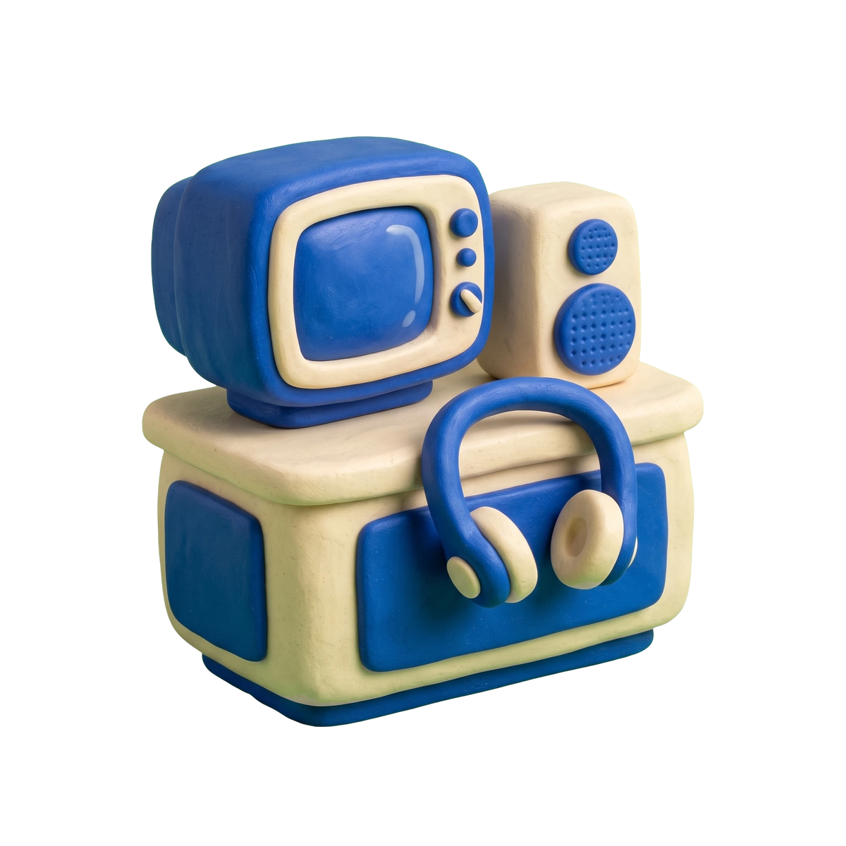 Electronics store illustration in blue and ivory clay