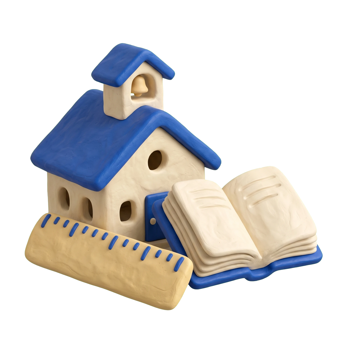 Elementary school illustration in blue and ivory clay