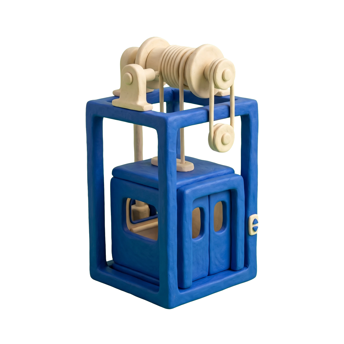 Elevator service illustration in blue and ivory clay