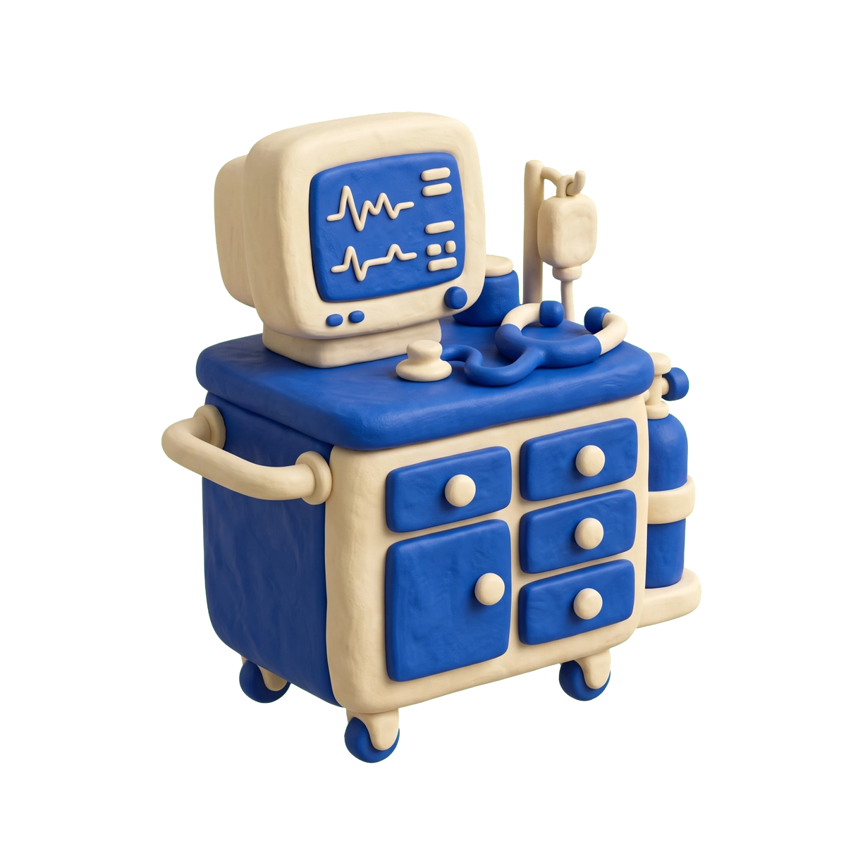 Emergency care physician illustration in blue and ivory clay