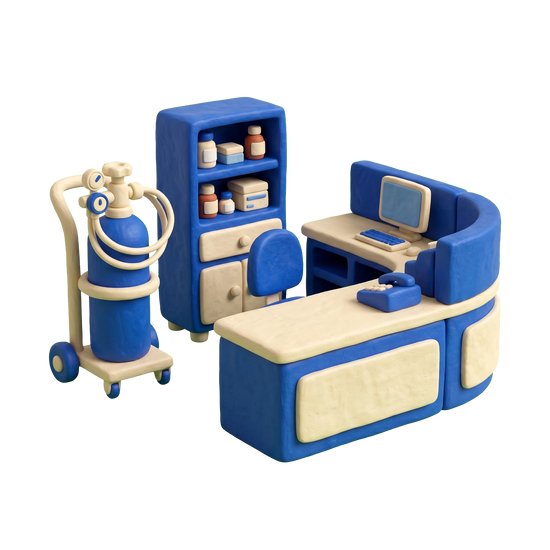 Emergency care service illustration in blue and ivory clay