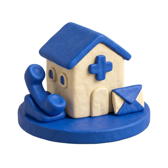 Emergency dental service illustration in blue and ivory clay