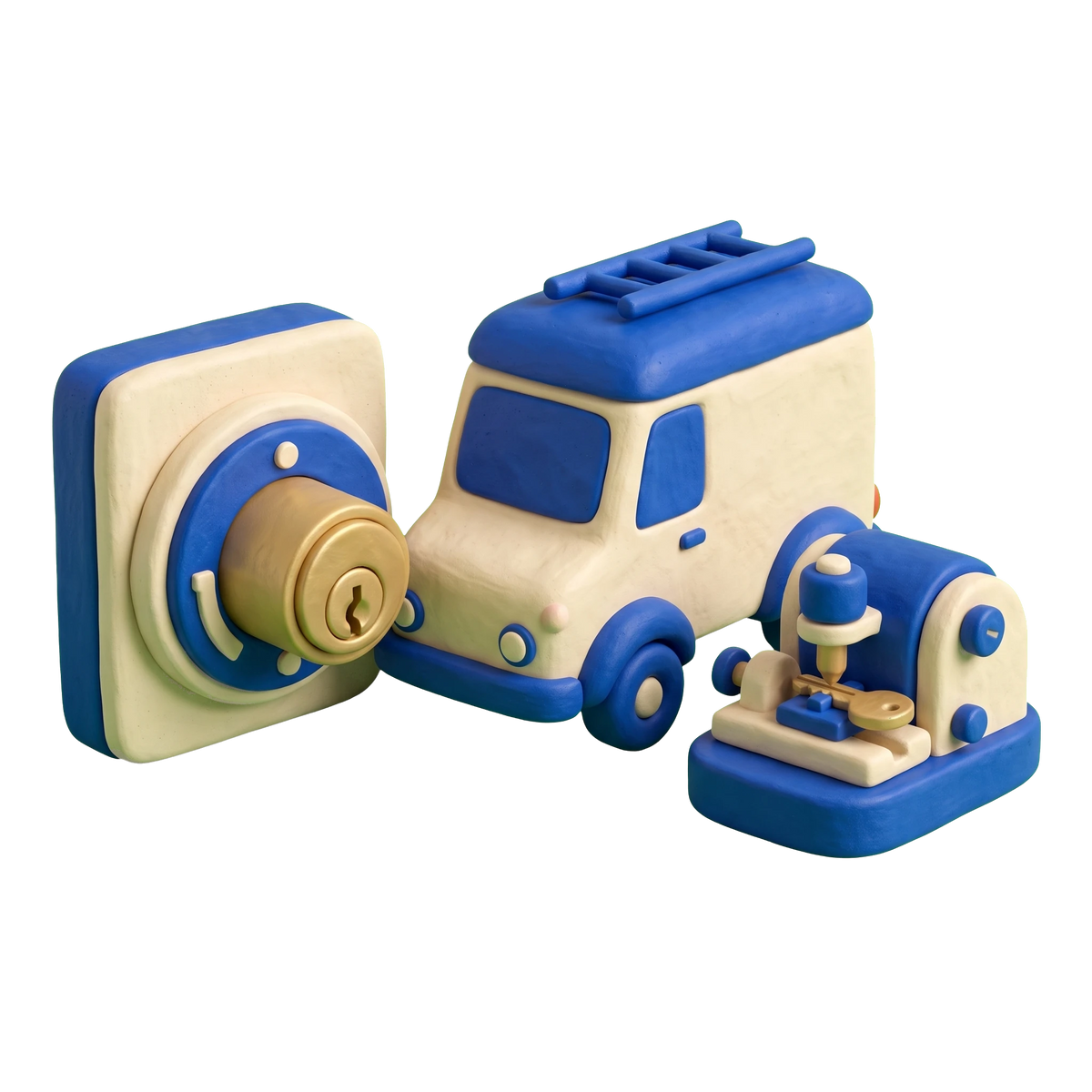 Emergency locksmith service illustration in blue and ivory clay