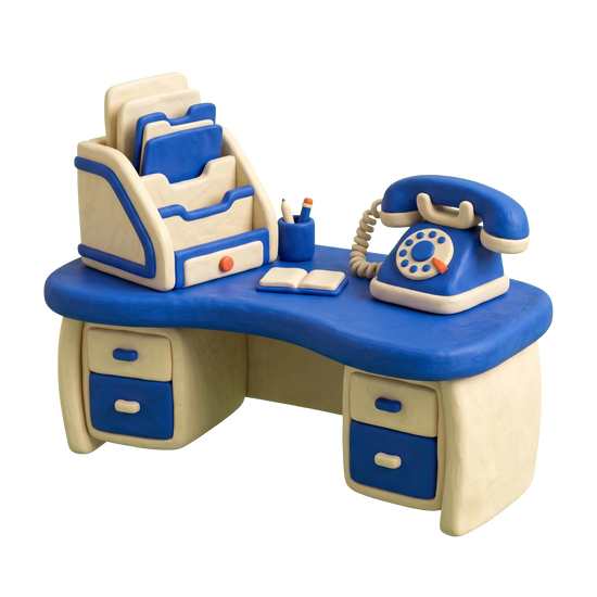 Employment agency illustration in blue and ivory clay