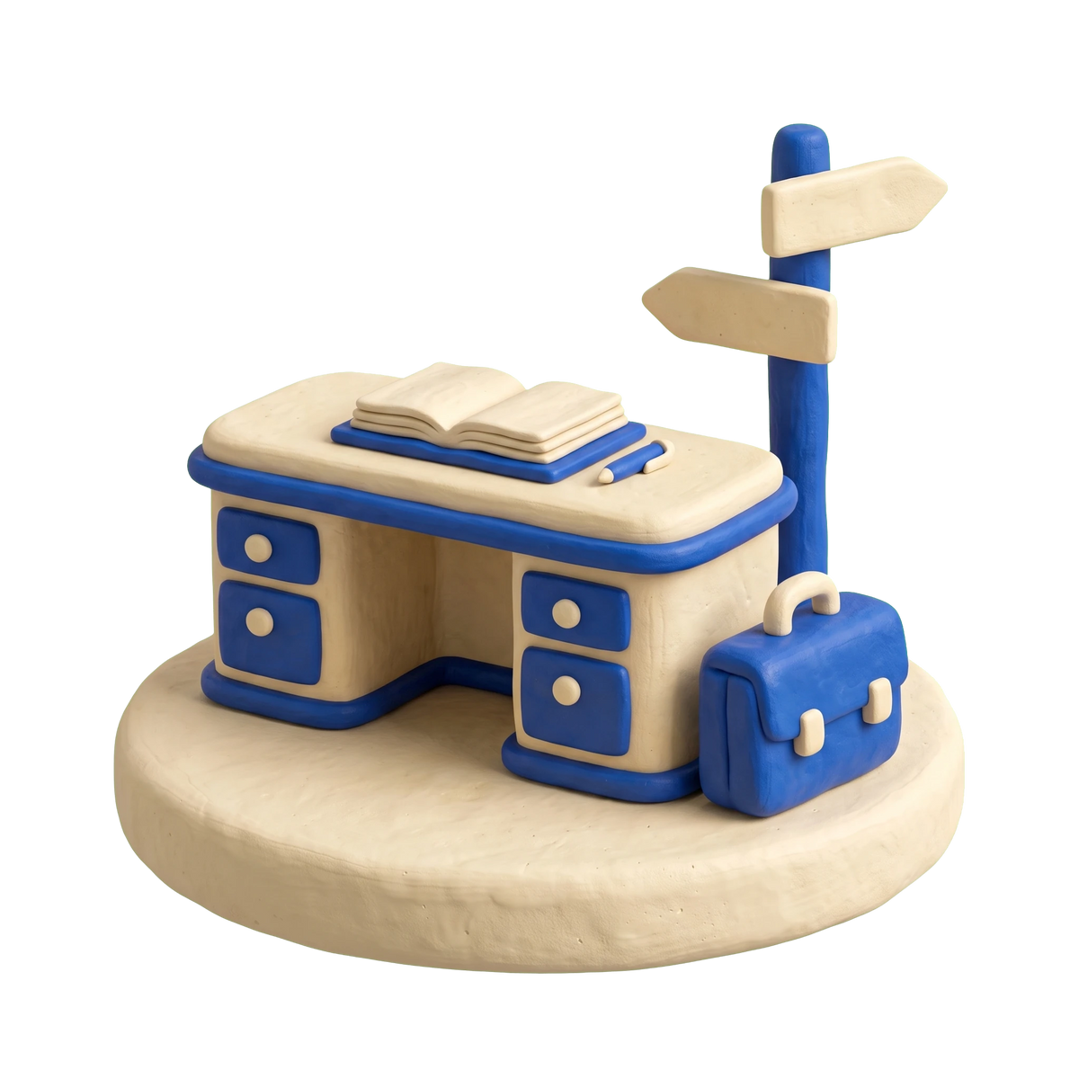 Employment center illustration in blue and ivory clay