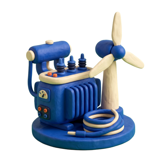 Energy supplier illustration in blue and ivory clay