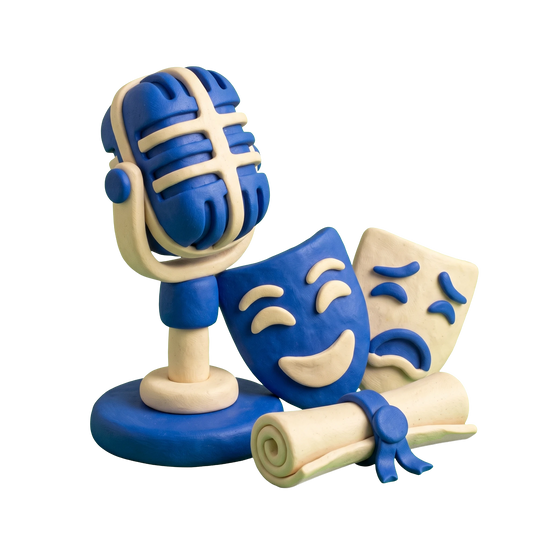 Entertainer illustration in blue and ivory clay