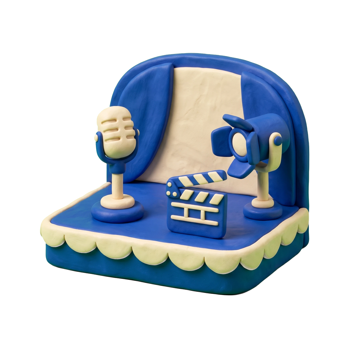 Entertainment agency illustration in blue and ivory clay