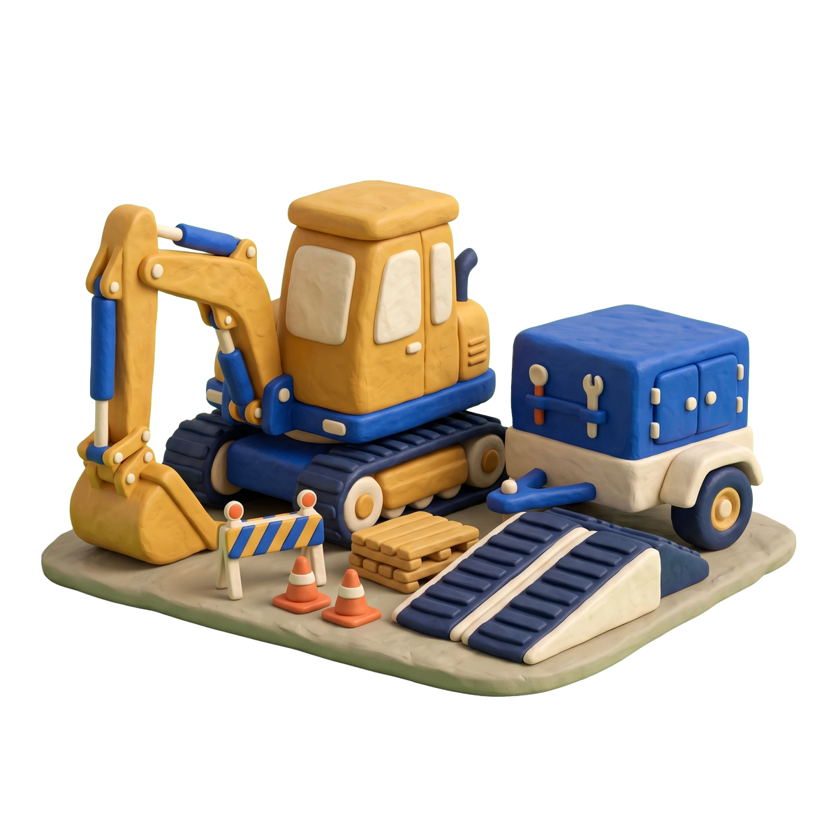 Equipment rental agency illustration in blue and ivory clay