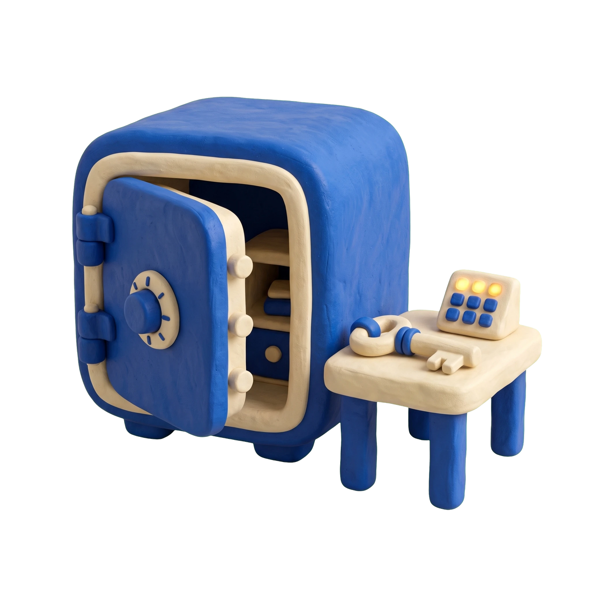 Escape room center illustration in blue and ivory clay