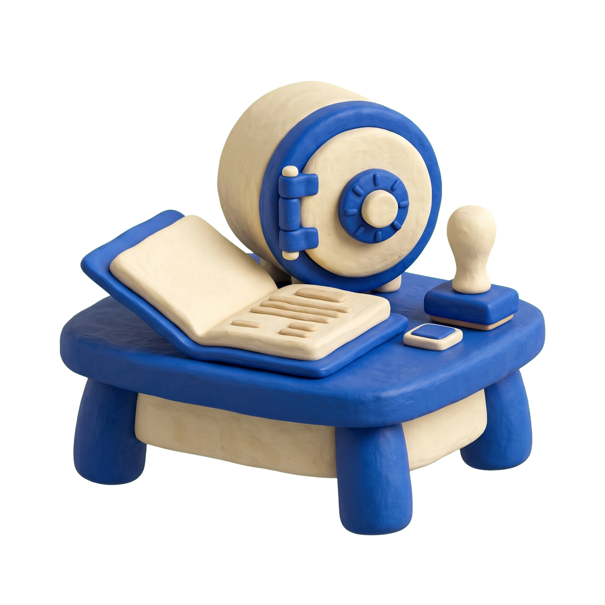 Escrow service illustration in blue and ivory clay