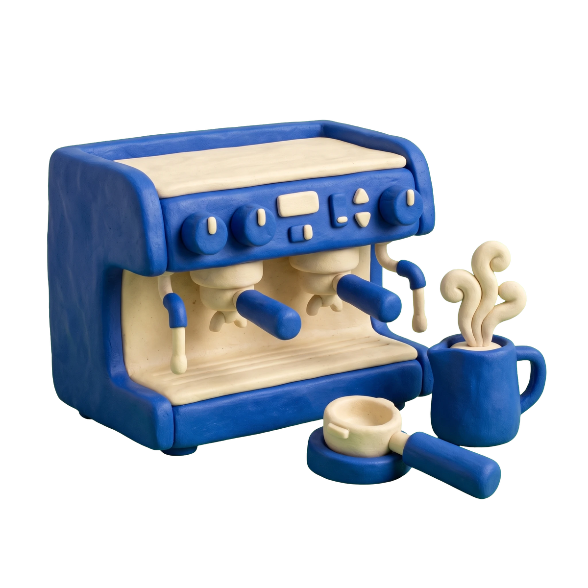 Espresso bar illustration in blue and ivory clay